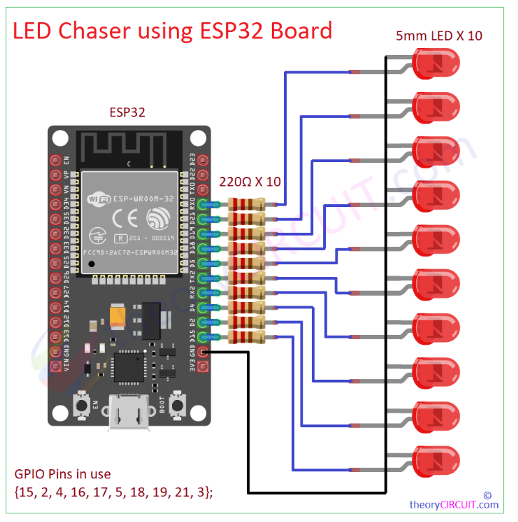 <b class='flag-5'>LED</b>追逐器<b class='flag-5'>電路圖</b> 使用ESP32板的<b class='flag-5'>LED</b>追逐器設計