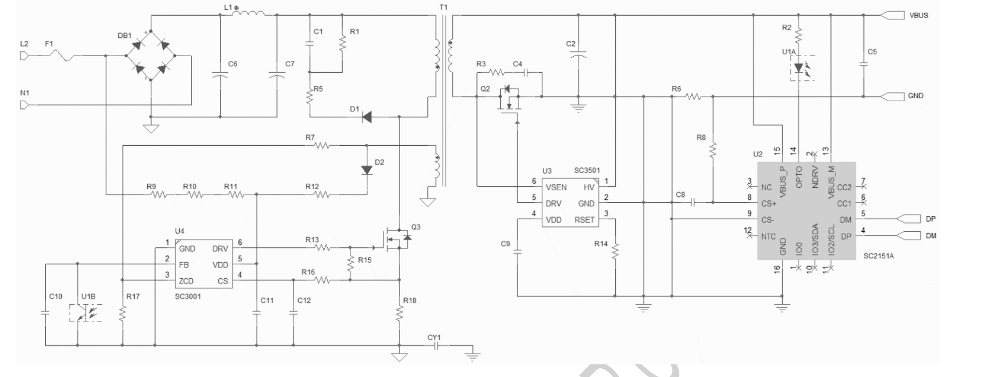 SC3001是一款高性能、多模式的飞回PWM控制器USB-PD和QC充电器AC-DC适配器