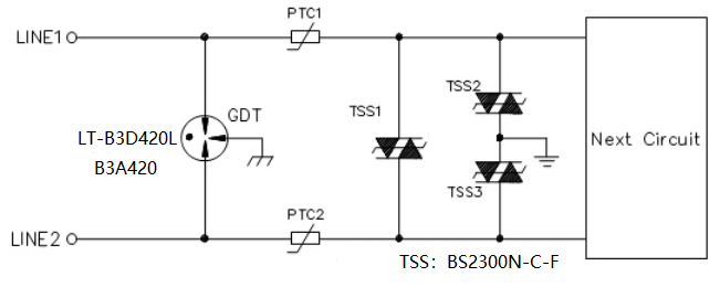 RJ11端口典型浪涌&amp;電力線搭碰解決方案