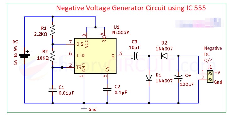 基于555定时器的负电压发生器电路图 负电压发生器的工作原理和应用