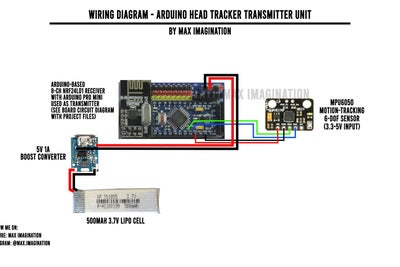 接线图 - Arduino Head Tracker、Pan-tilt Head 和 PCB 原理图