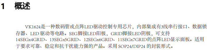 数显驱动芯片VK1624 SOP<b class='flag-5'>24</b>/DIP<b class='flag-5'>24</b> 抗干扰数码管驱动<b class='flag-5'>LED</b><b class='flag-5'>屏</b>驱动IC