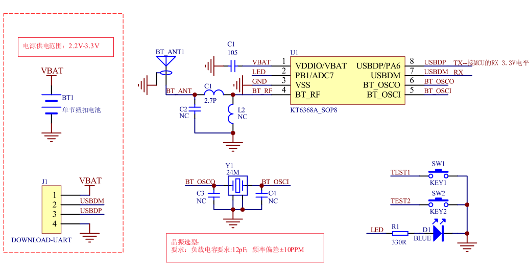 KT6368A雙模藍牙芯片ic的靜電參數和增加ESD的設計參考