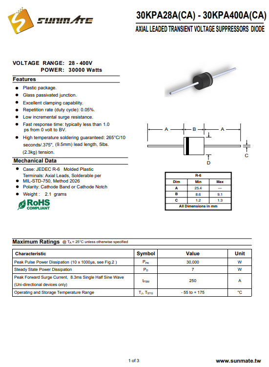 3000W 抗浪涌，30KPA42A重塑電路防護(hù)新標(biāo)桿