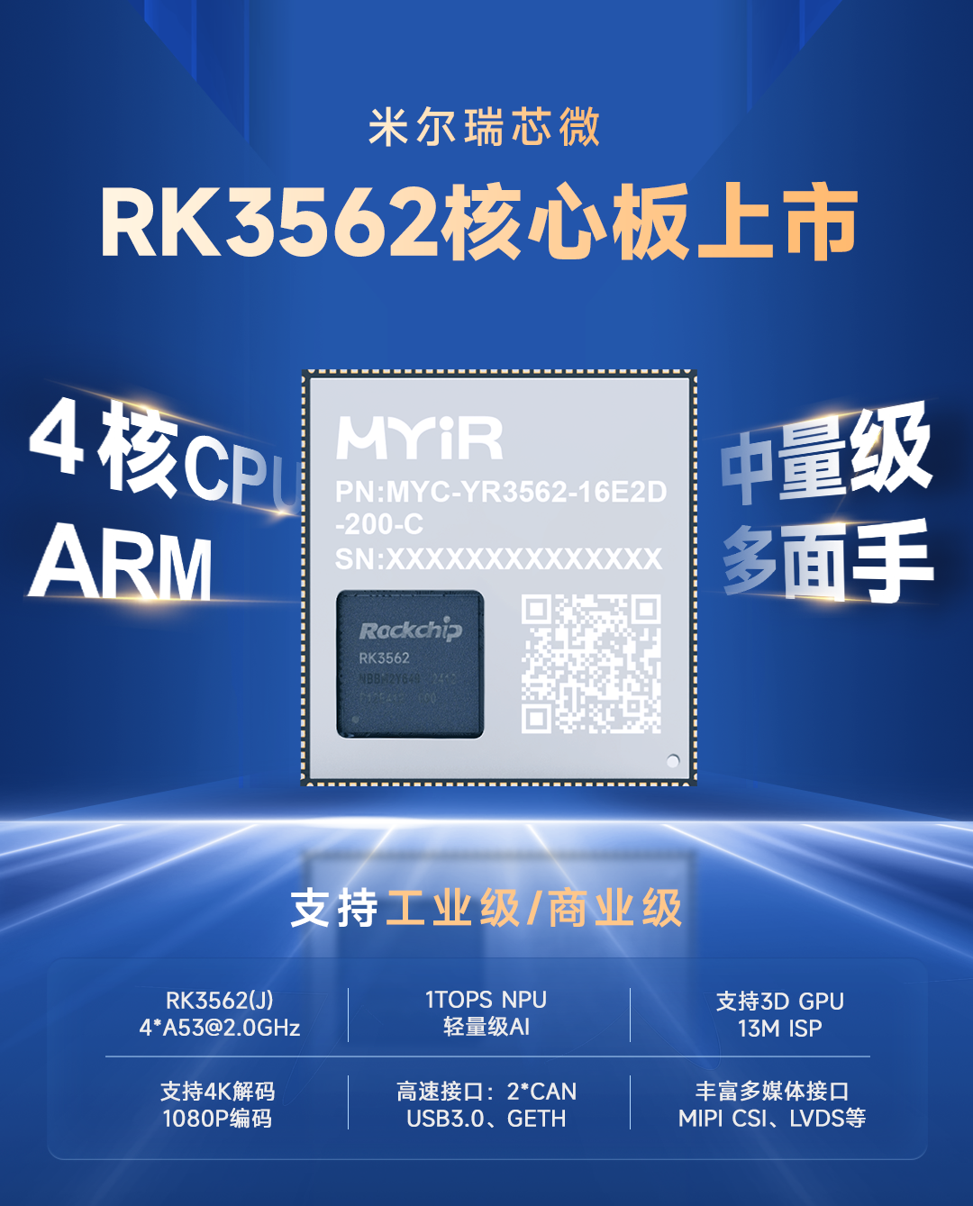 4核CPU，ARM中量级多面手，米尔瑞芯微RK3562核心板上市