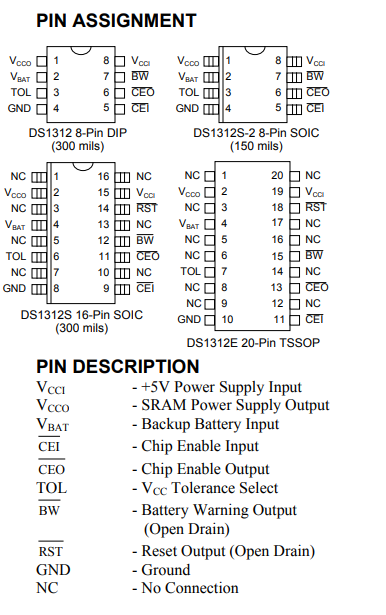 DS1312非易失控制器，帶有鋰電池監測器技術手冊