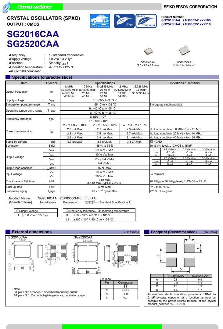 爱普生SG2520CAA车用晶振：高可靠性汽车电子系统的理想时钟源