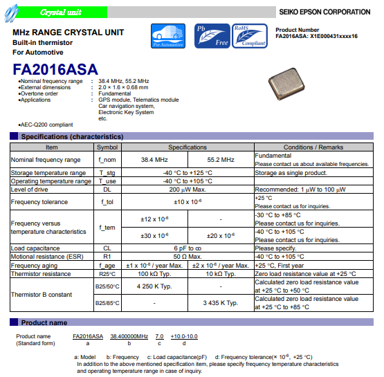 车规晶振FA2016ASA 55.2MHz/X1E000431A005在UWB数字钥匙中的应用