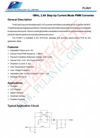 PL2621 SOT23-6L PWM升壓DC/DC轉(zhuǎn)換器