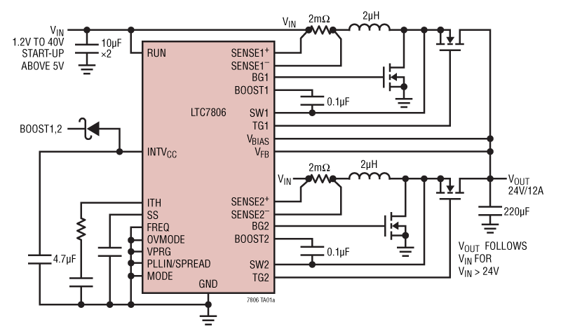 Analog Devices Inc. LTC7806兩相同步升壓控制器數據手冊