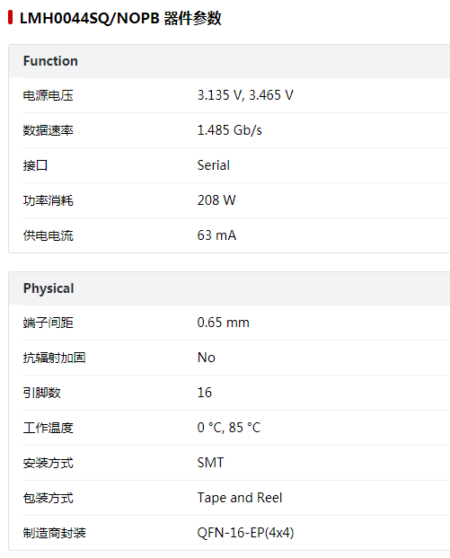 Texas Instruments LMH0044SQ/NOPB 自適應電纜均衡器的參數特性、EDA模型 數據手冊分享