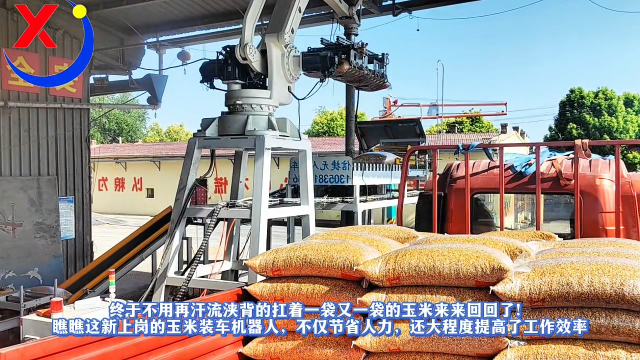 終于不用再汗流浹背的打著一袋又一袋的玉米來來回回了瞧瞧這新上崗的玉米裝車機器人節省人力還提高了工作效率