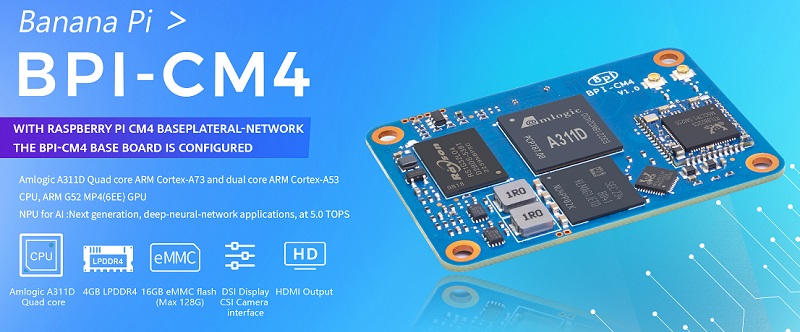 Banana Pi BPI-CM4:Amlogic A311D 計算機模組 #開發板 
