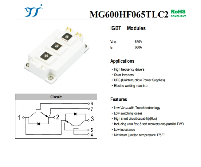 揚杰電子MG600HF065TLC2 IGBT模塊：大功率應用的卓越解決方案