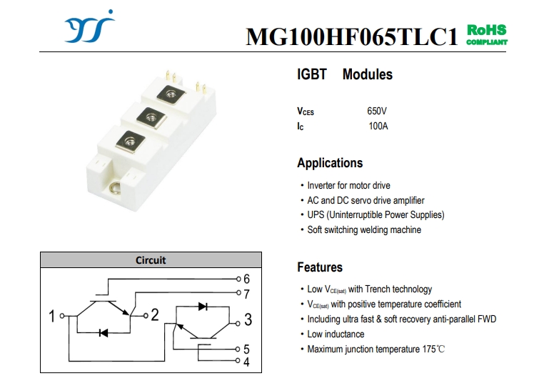 揚杰科技MG100HF065TLC1 IGBT模塊：高效能電機驅(qū)動的理想選擇