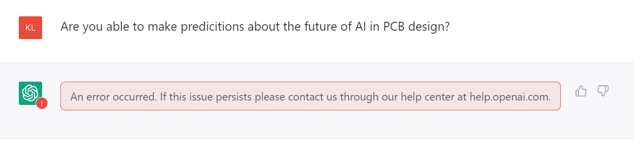 A screen capture of the error message generated by ChatGPT.