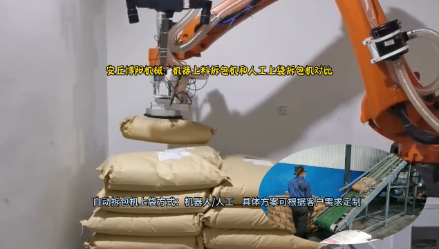 堵漏劑全自動(dòng)拆包機(jī)器人  吸盤式拆垛拆包機(jī)生產(chǎn)線# 全自動(dòng)破包機(jī)# 