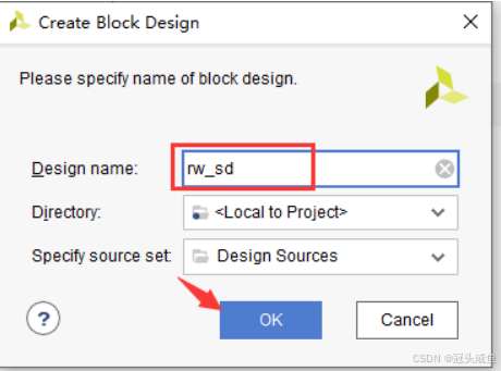 Block Design 并命名為“rw_sd”