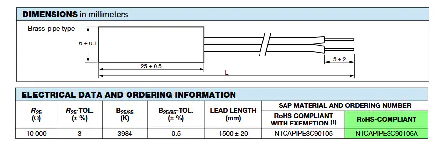 NTCAPIPE3C90105A長引線熱敏電阻技術(shù)解析與應(yīng)用指南