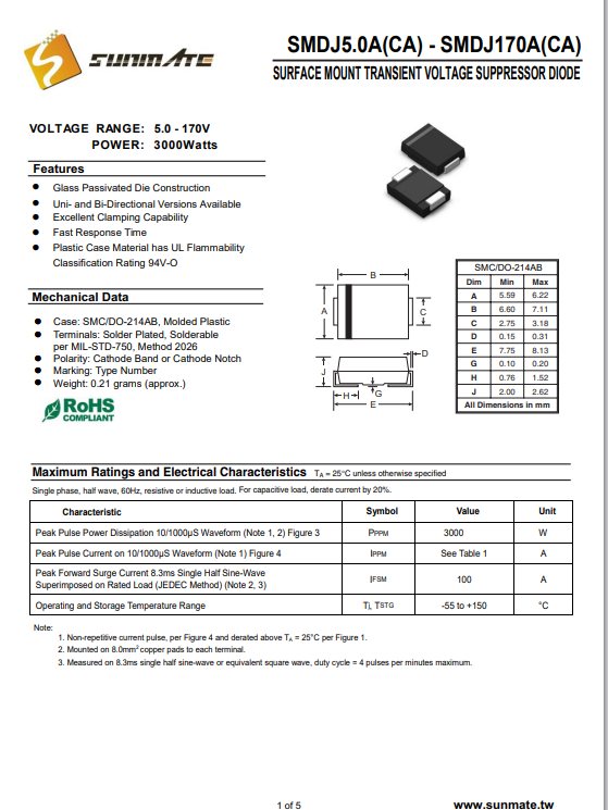 <b class='flag-5'>SMDJ</b>36CA雙向<b class='flag-5'>TVS</b><b class='flag-5'>瞬態(tài)</b><b class='flag-5'>抑制</b><b class='flag-5'>二極管</b>特：36<b class='flag-5'>V</b><b class='flag-5'>電壓</b><b class='flag-5'>3000W</b>浪涌中壓電路雙防核心