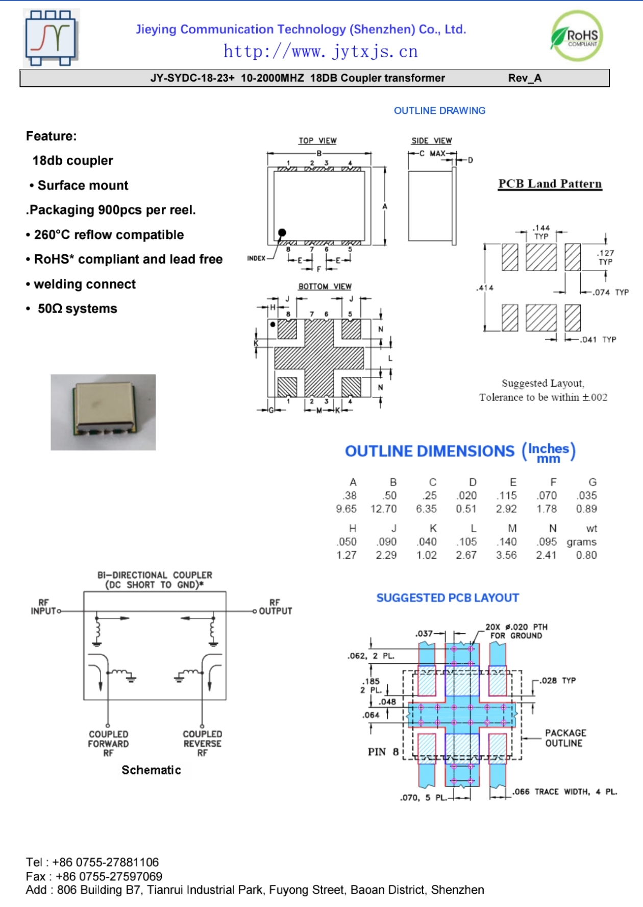 杰盈JY-SYDC-18-23+耦合器：10-2000MHz<b class='flag-5'>超寬帶</b>的“射頻功率雙視鏡”