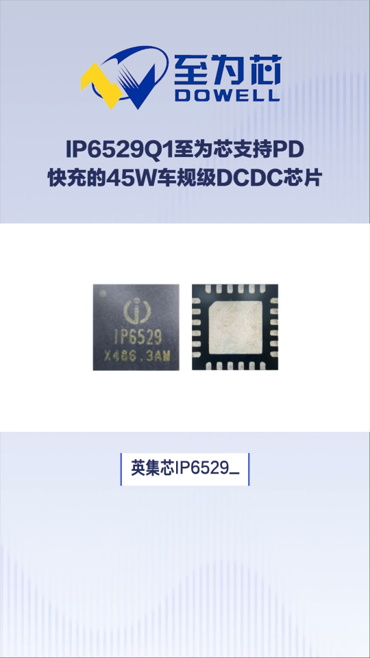 IP6529_Q1至為芯支持PD快充的45W車規(guī)級DC-DC芯片#芯片 #集成電路 #電子元器件
 