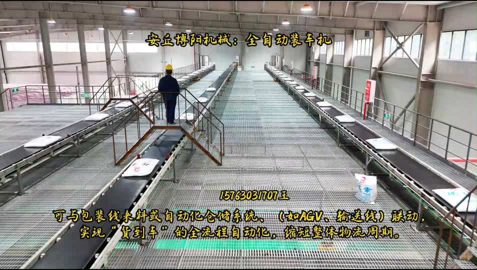 青海全自动装车机案例  面粉全自动装车机器人# 