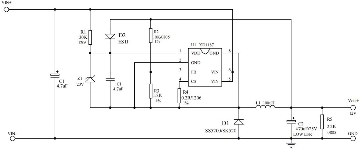 XD1187 200V  1A降压型 DC-DC转换器电源芯片方案