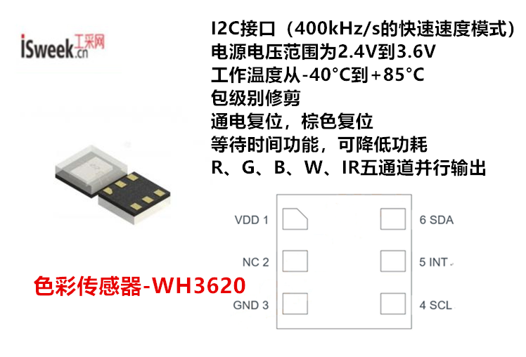 基于精准颜色色彩感测的数字RGBW-IR色彩传感器-WH3620