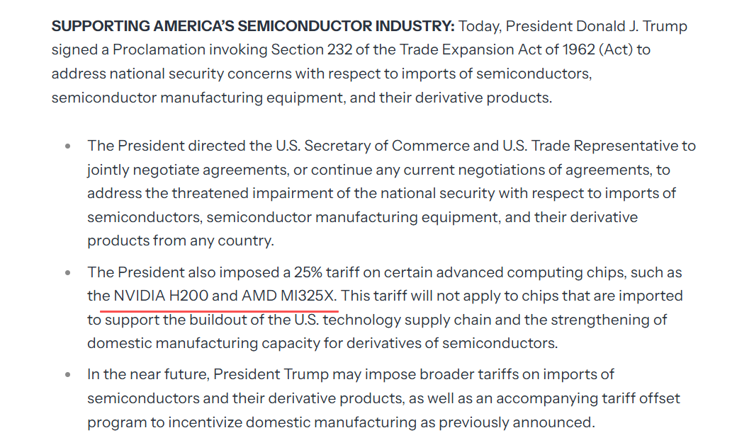 再加25%关税！锁定对华AI芯片，点名英伟达、AMD