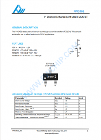 PW3401 SOT-23封裝 MOS管 N溝道 -30V/-4.2A 低導(dǎo)通電阻 同步整流 電源管理