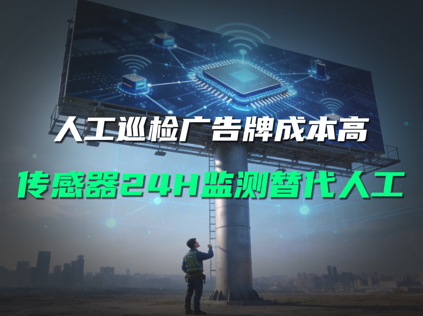 廣告牌人工巡檢費時又危險？直川傳感器 24 小時在線守護安全#廣告牌監(jiān)測 #無線傾角傳感器 