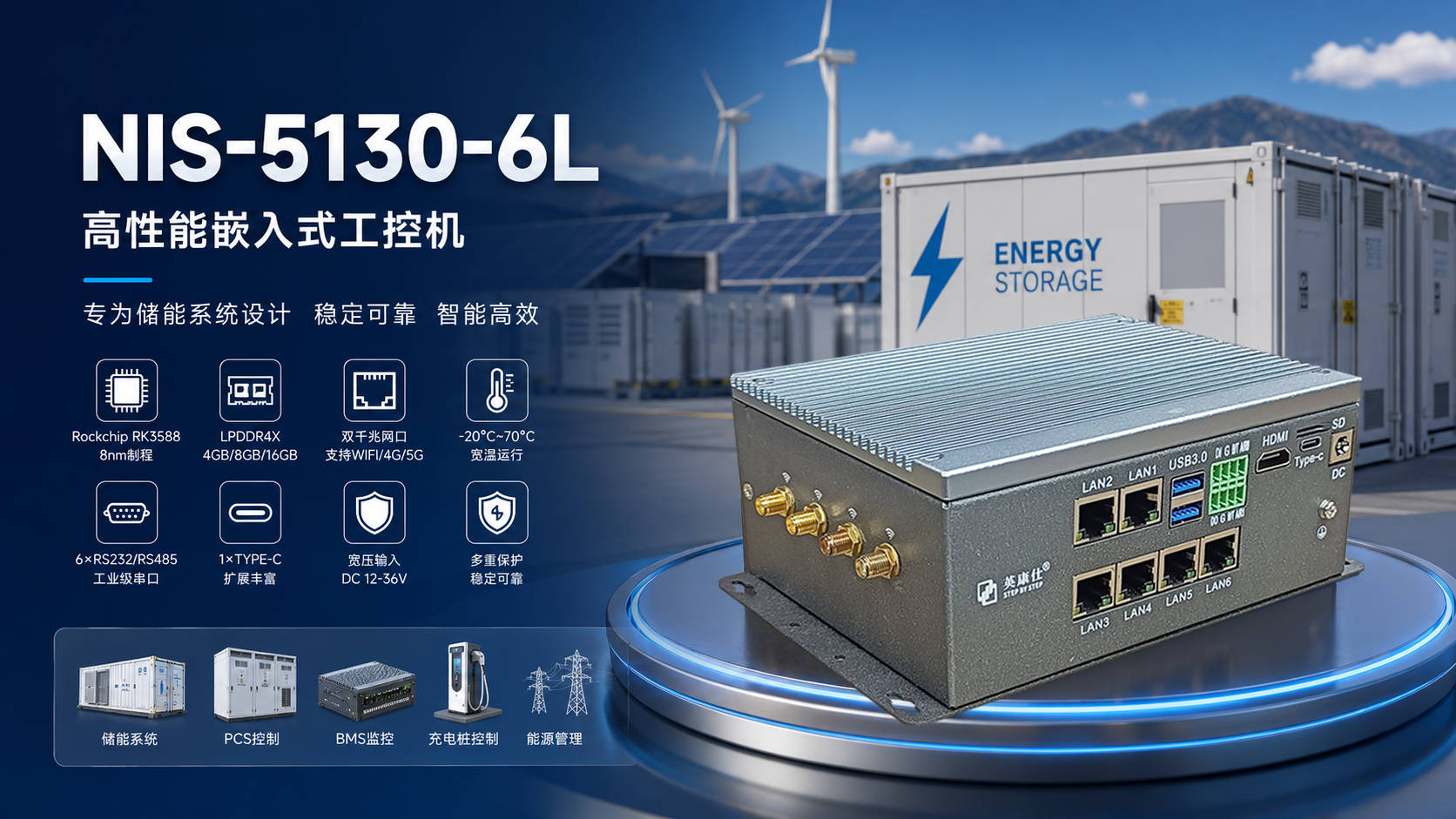 RK3588嵌入式六网工控机 筑牢储能系统数字化底座