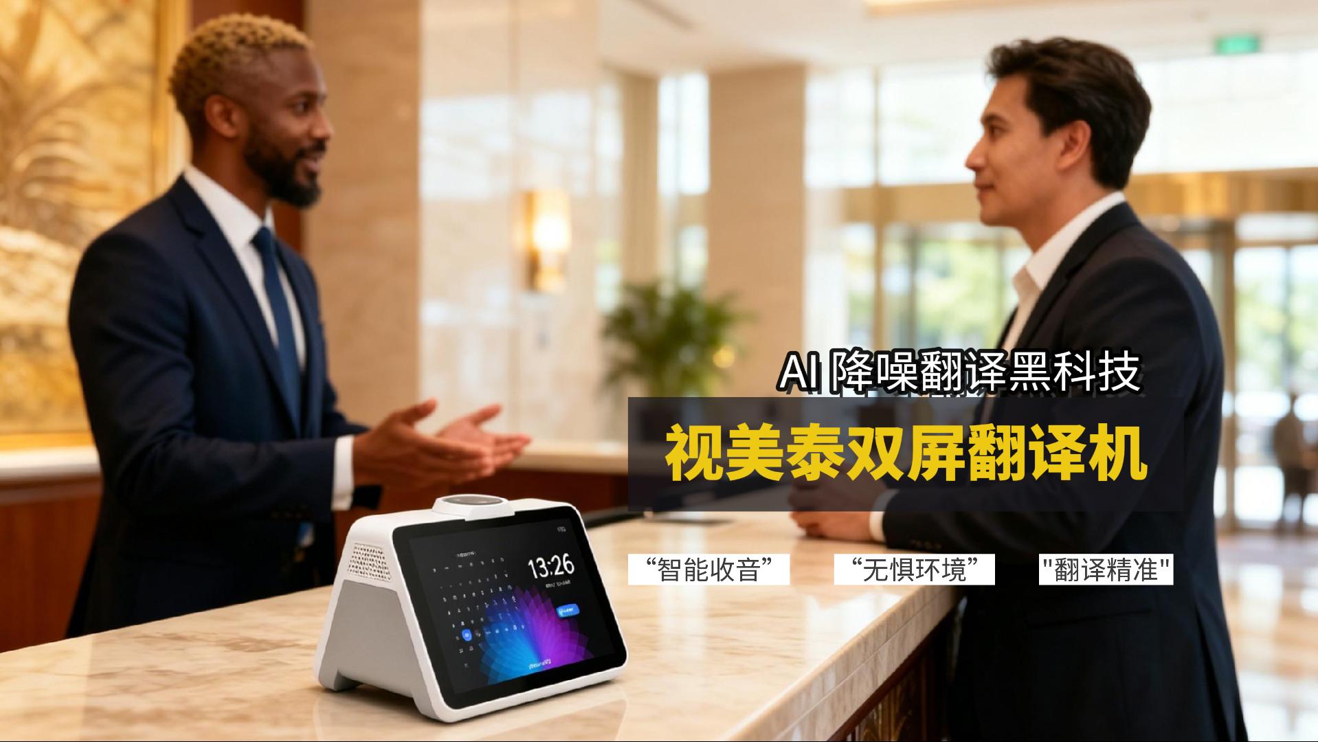 嘈杂环境翻译实测！视美泰双屏翻译机 AI 超强降噪，过滤环境杂音，精准拾取人声实时翻译，双屏对照交谈超方便！