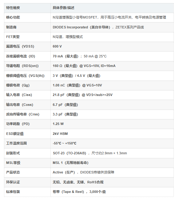 全新BSS127S-7 600V小信号MOSFET场效应管晶体管 DIODES美台，开关电源芯片IC