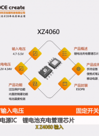 XZ4060  输入电源电压工作范围：4.7V-5.5V  单节锂电池，2A 电流，开关型锂电充电器芯片