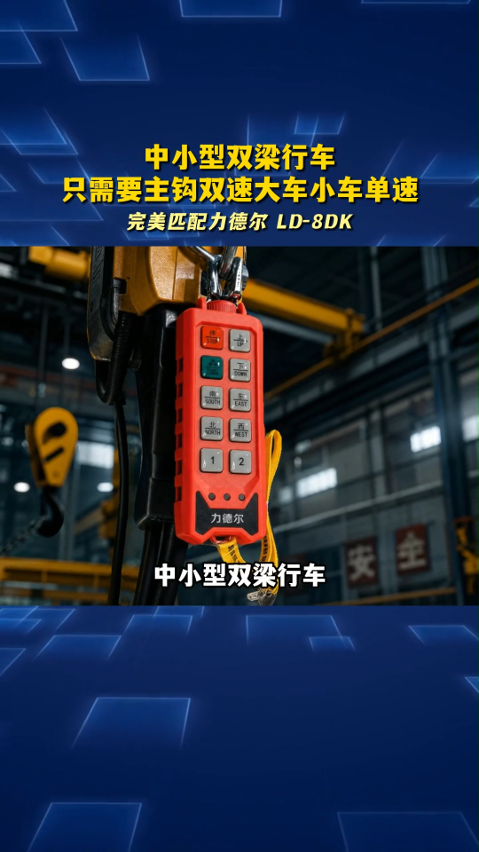 中小型双梁行车只需要主钩双速、大车小车单速，2 双 2 单动作完美匹配力德尔 LD-8DK#工业遥控器定制
 