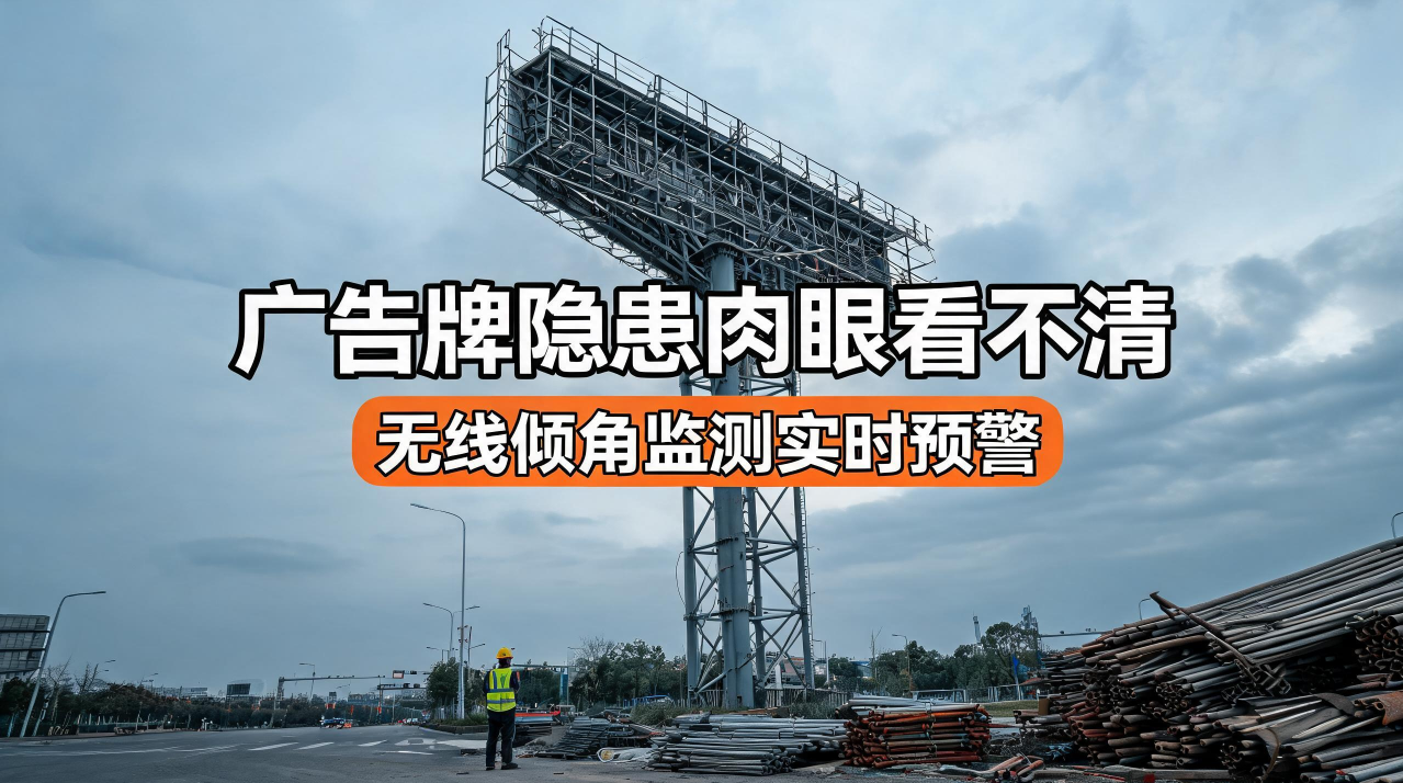 广告牌高空结构监测，无线倾角传感器实时测倾斜#广告牌监测 #无线倾角传感器 