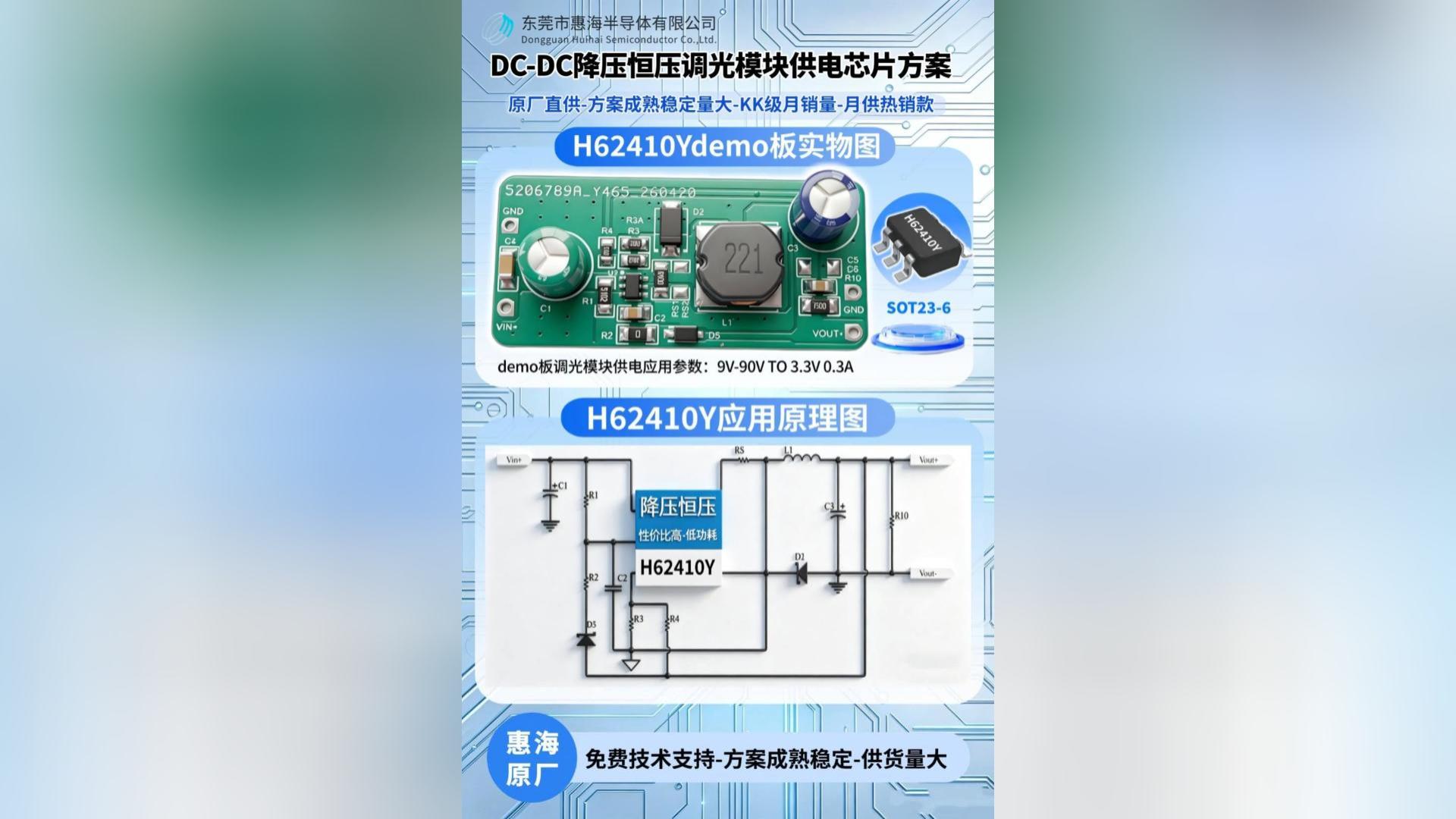 惠海原厂DC-DC降压恒压调光模块供电芯片方案-H62410Y，支持100V80V60V48V36V30V