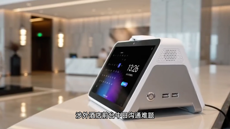 面向星级酒店、文旅综合体的视美泰商用双屏翻译机，日本游客办理入住流程演示