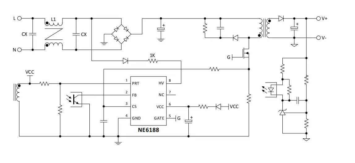 NE6188 具有3 倍峰值功率的SSR反激控制器，直驱SiC MOS