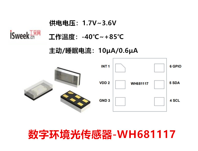 I2C接口+高速模式，采样率400kHz／s的数字环境光传感器-WH681117