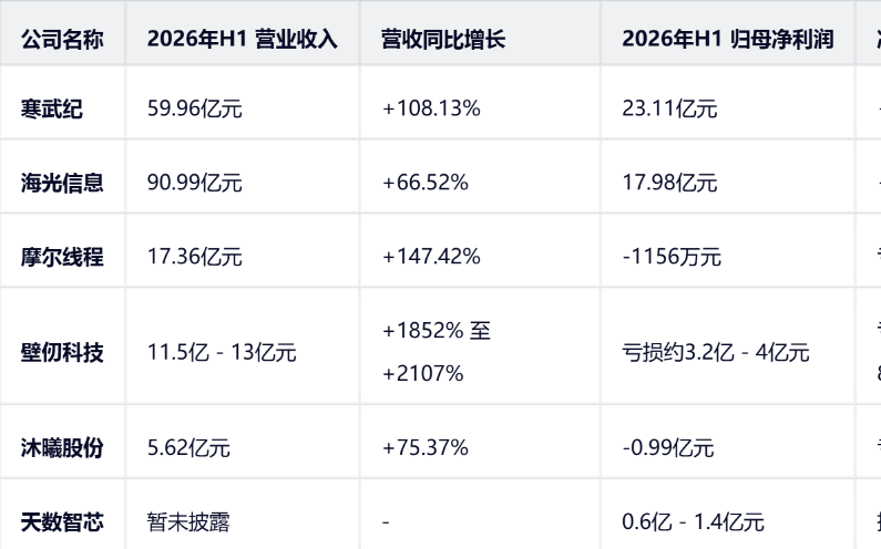营收暴增超2100%、净利狂飙122%：国产AI芯片2026半年报全景透视