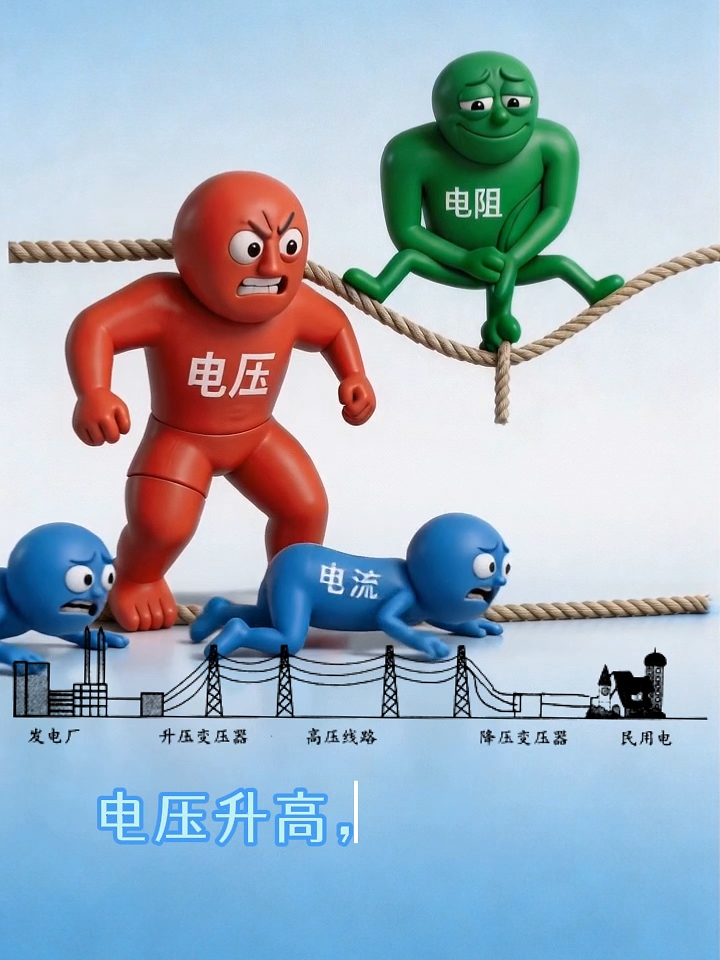 输送功率不变，提高电压，电流就变小，线路损耗直接降低，减少电能浪费！#高压输电线 #输配电设备 #电力 #焦耳