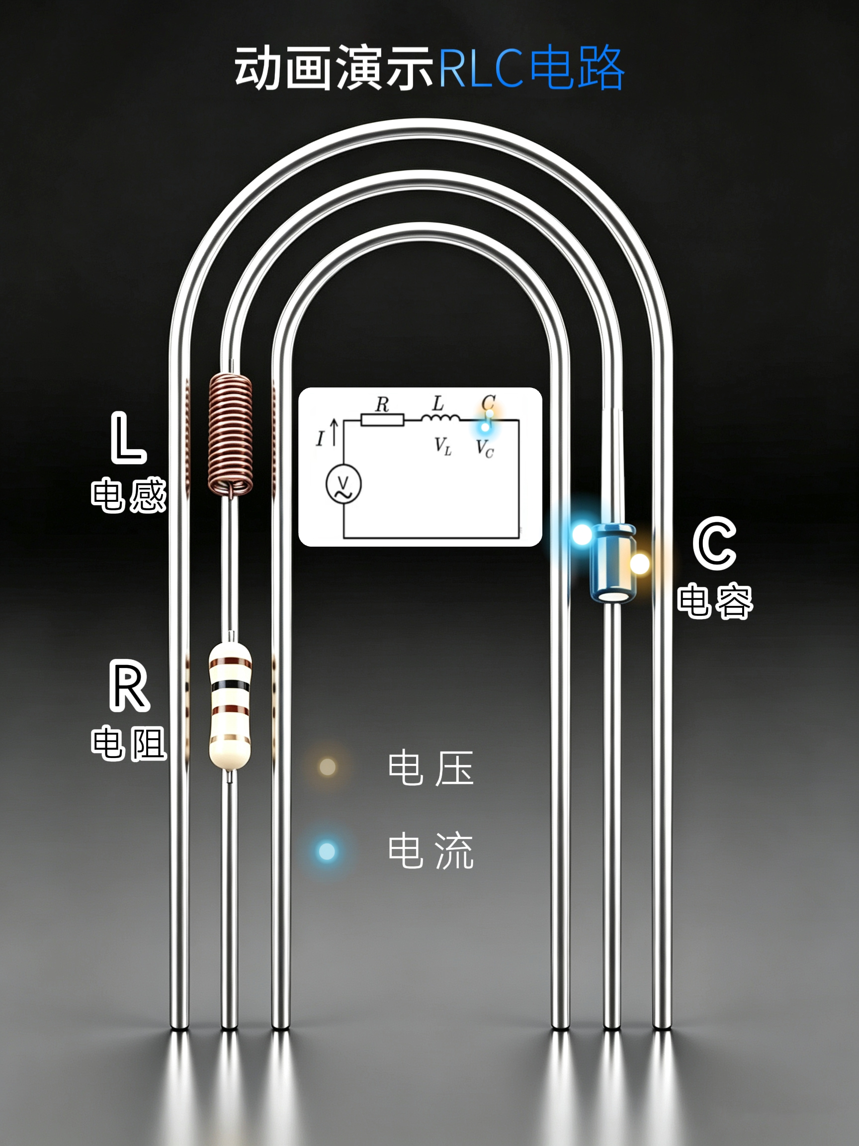 当电源频率等于固有谐振频率，感抗与容抗大小相等、相互抵消，电路呈纯电阻性。串联谐振电流最大，并联谐振电压最高。