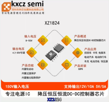 XZ1824输入电压8-150V，输出电压ADJ(4.2-30V)，输出电流12V 10A,5V 5A开关降压