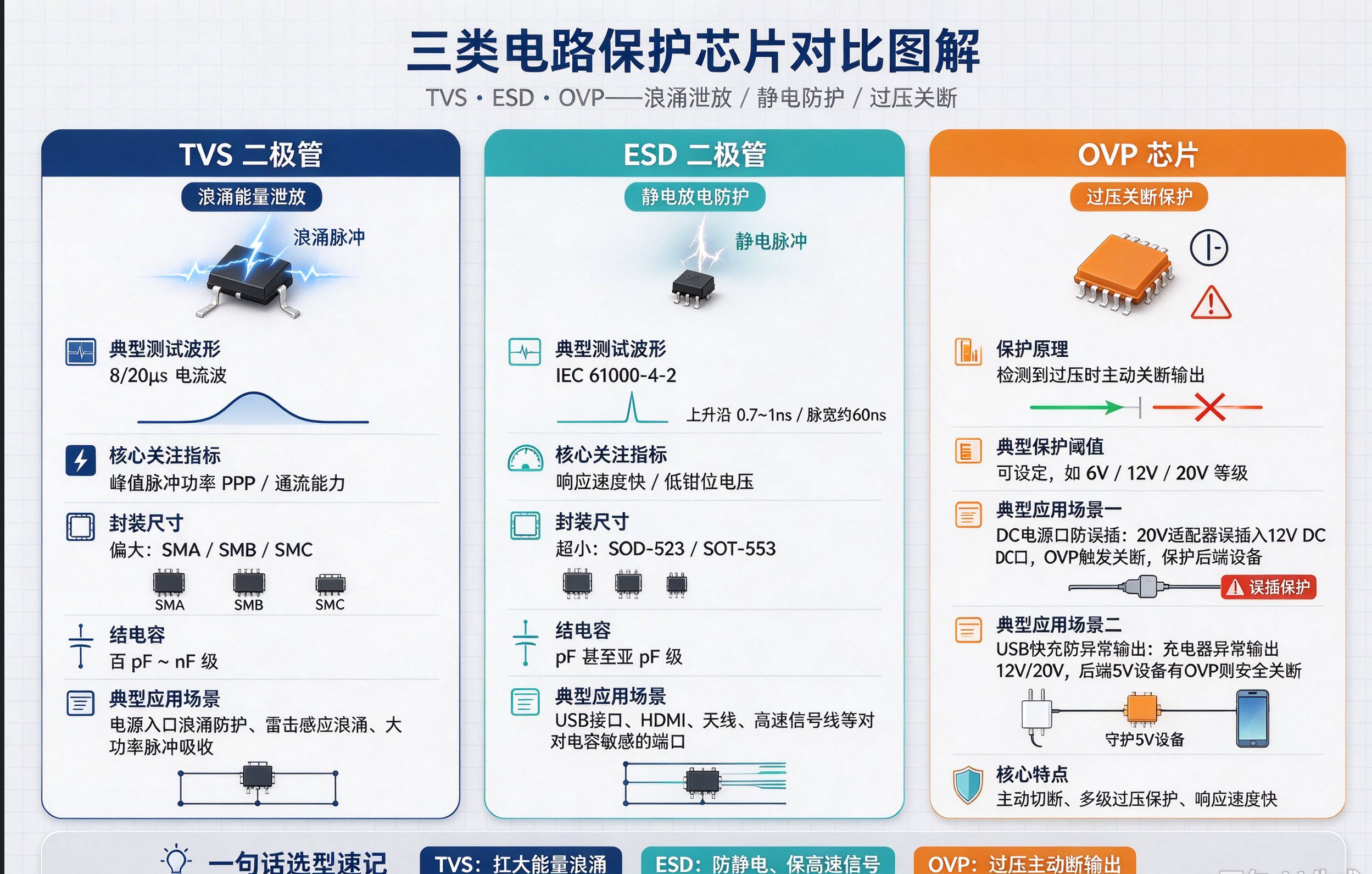 OVP芯片工作原理是什么？与TVS、ESD保护器件全面对比